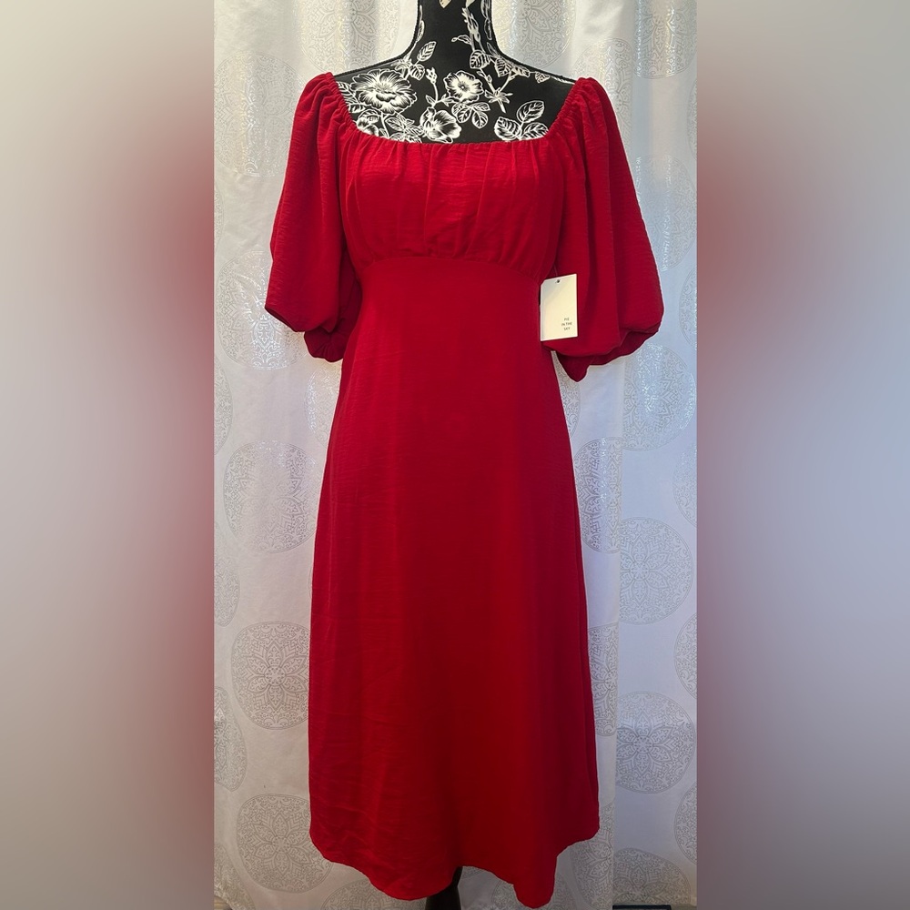 Pie in the Sky Red Midi Open Cutout Back Dress Milkmaid Coquette NWT Large L